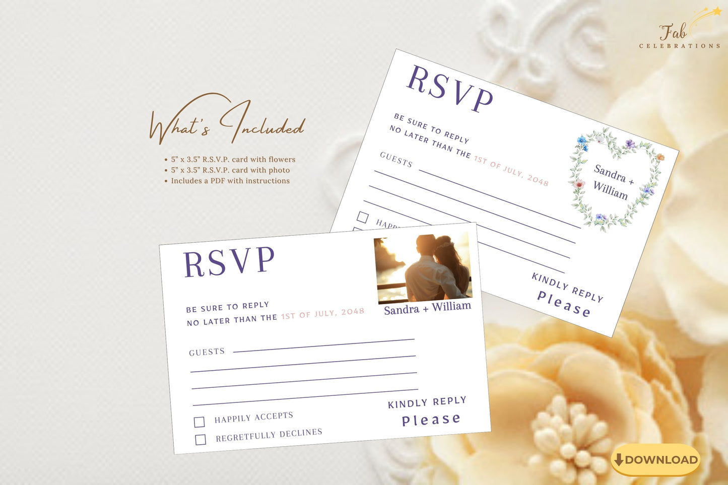 Pastel Floral RSVP Card printable wedding response template with delicate watercolor-inspired flowers and greenery arranged in a graceful heart-shaped floral design.
