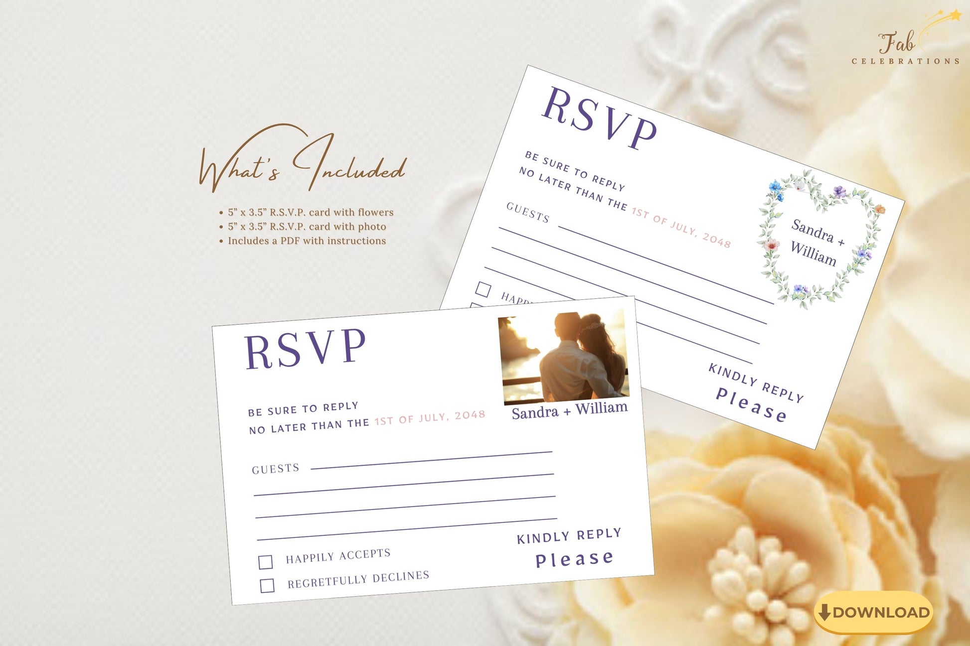 Pastel Floral RSVP Card printable wedding response template with delicate watercolor-inspired flowers and greenery arranged in a graceful heart-shaped floral design.