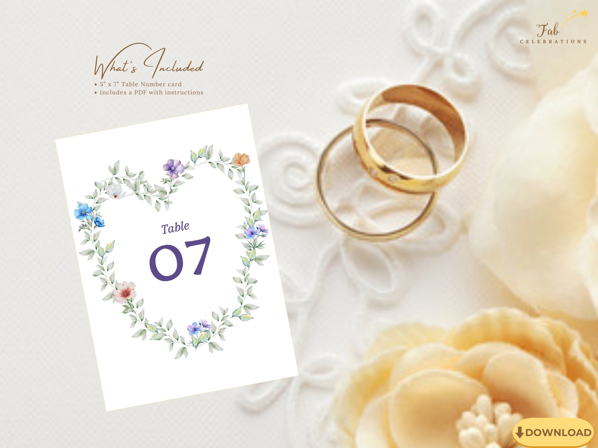Pastel Garden Table Number printable wedding table card designed with watercolor-inspired flowers and botanical details to guide guests with style.
