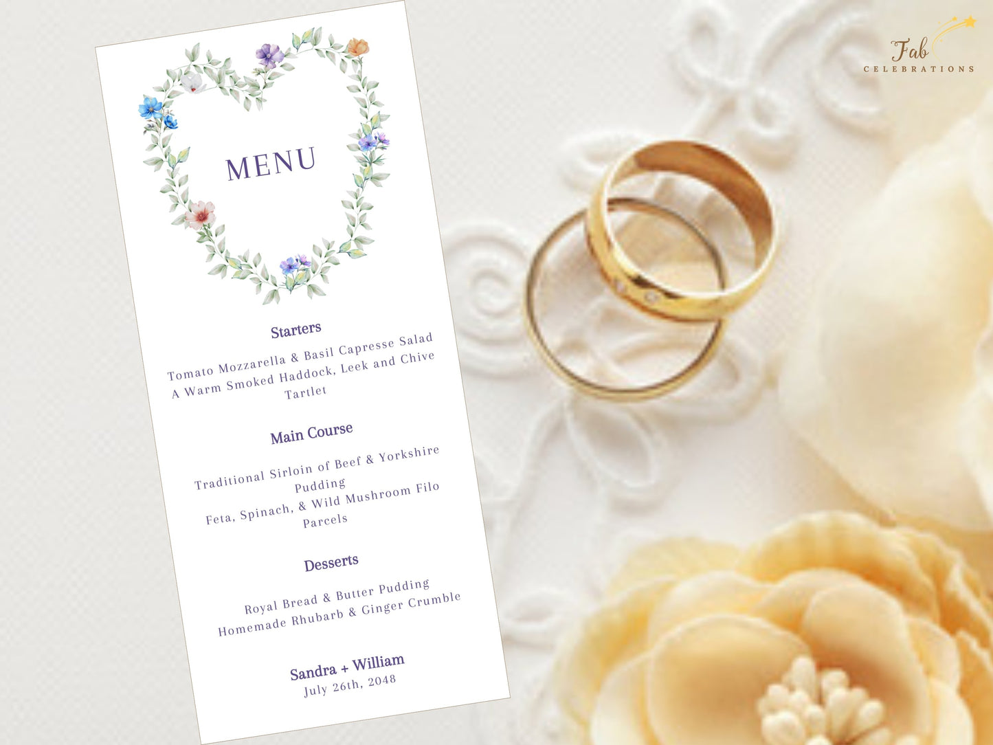Pastel Wedding Menu Template wedding reception menu featuring elegant typography and watercolor-inspired botanical details for memorable celebrations.