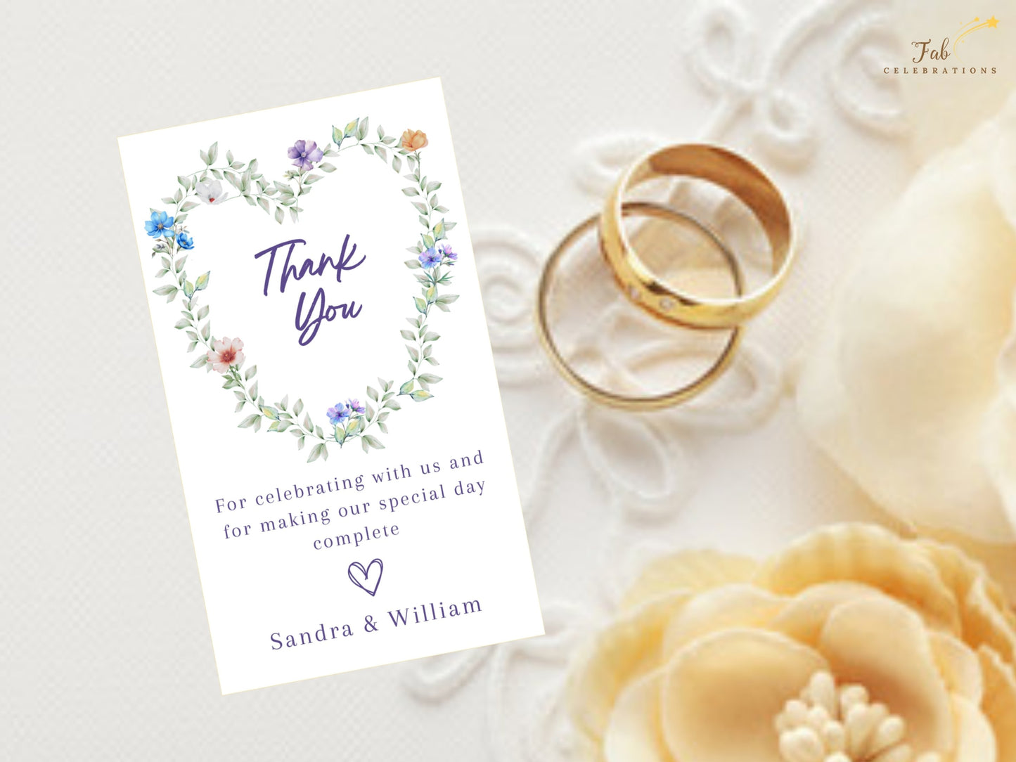 Pastel Wedding Thank You Card printable gratitude card designed with watercolor-inspired flowers and elegant botanical details for wedding celebrations.