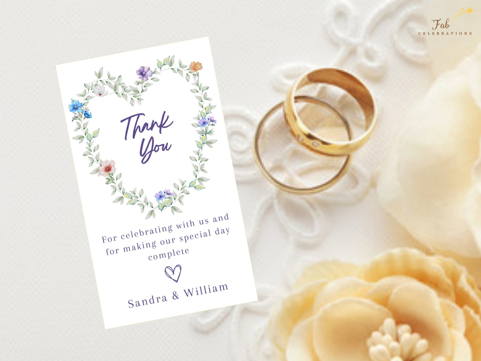 Pastel Wedding Thank You Card printable gratitude card designed with watercolor-inspired flowers and elegant botanical details for wedding celebrations.