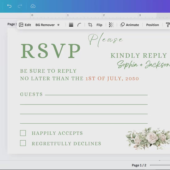 Video presentation of the Wedding RSVP Cards showing a floral Canva template with elegant boho styling — perfect for gathering guest responses with grace and harmony.