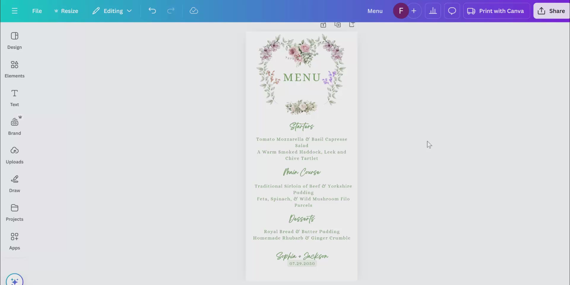 Video preview of the Wedding Menu showcasing a boho floral Canva template with red and white roses — designed for elegant receptions and beautifully coordinated table settings.