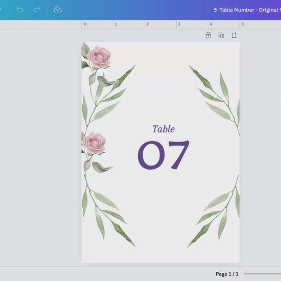 Pink rose wedding table number card with watercolor florals — editable Canva template to guide reception guests with timeless, romantic, and elegant charm.