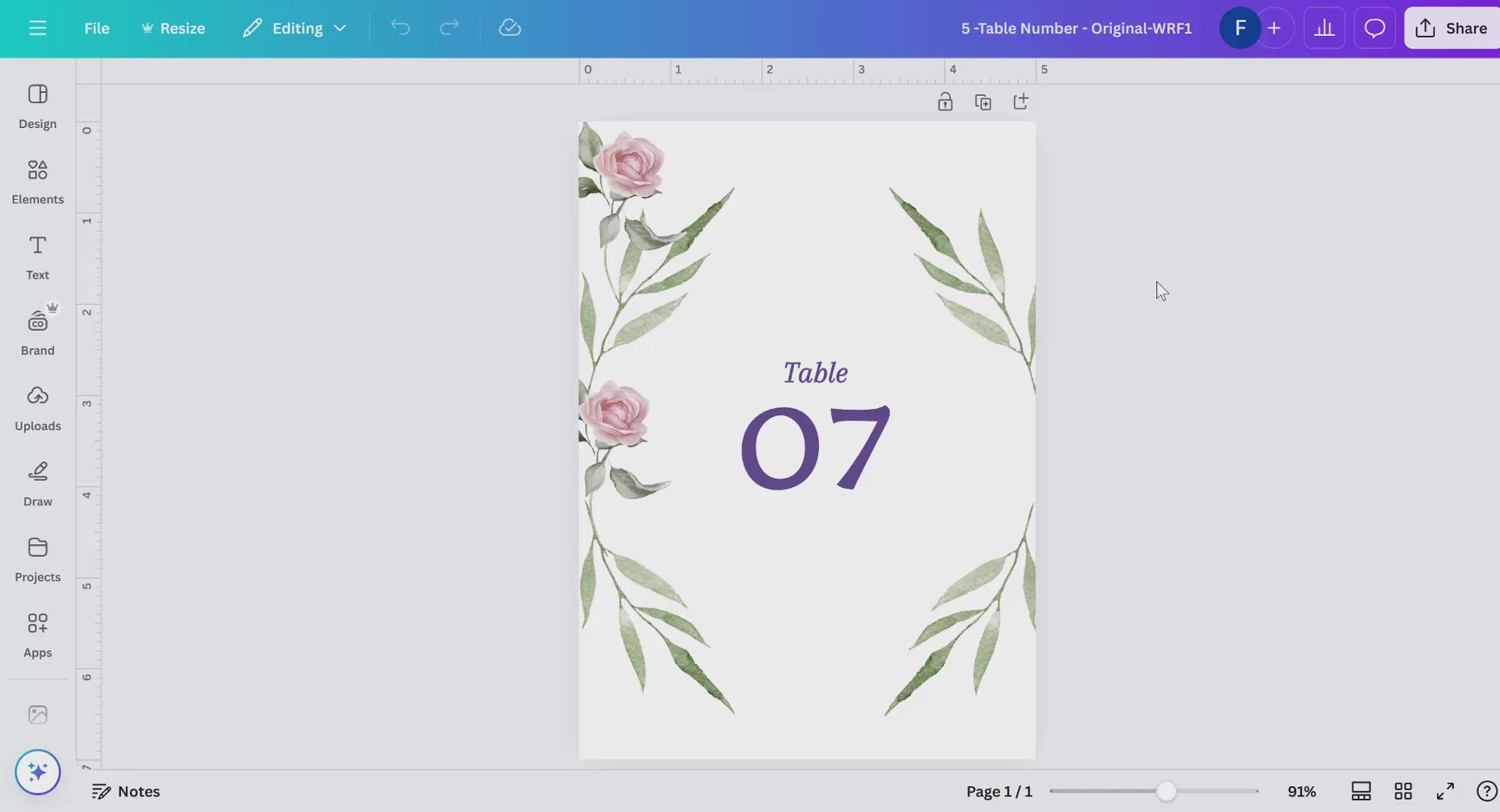 Pink rose wedding table number card with watercolor florals — editable Canva template to guide reception guests with timeless, romantic, and elegant charm.