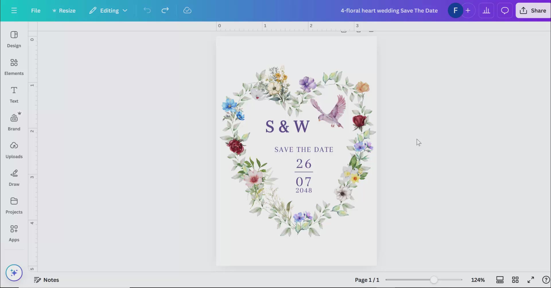 French countryside wedding save the date tutorial showing Canva customization with floral wreath, pink dove motifs and watercolor artistry for rustic romantic ceremonies.