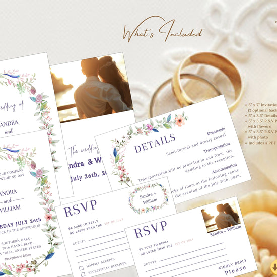 Step-by-step tutorial demonstrating how to customize the complete boho floral wedding suite in Canva, including all six coordinated template designs and personalization options