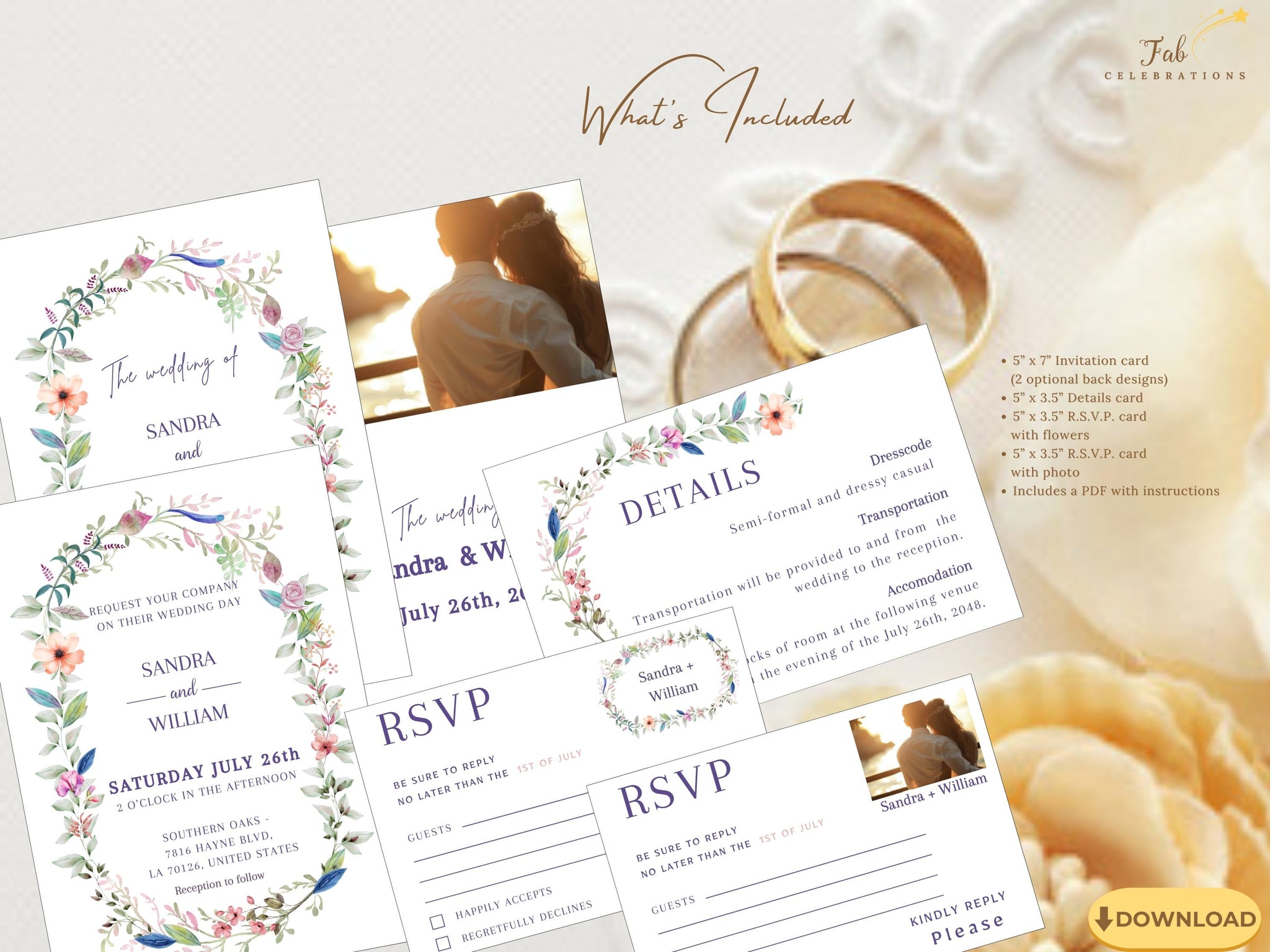 Step-by-step tutorial demonstrating how to customize the complete boho floral wedding suite in Canva, including all six coordinated template designs and personalization options
