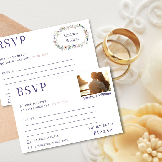 Step-by-step Canva tutorial for editing boho wedding RSVP cards, including customizing guest responses, adjusting floral details, and preparing print-ready files for receptions