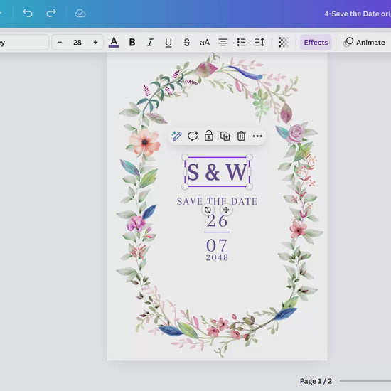 Step-by-step Canva tutorial for editing floral save the date card templates, including name and date customization, color adjustments, and printing preparation for perfect wedding announcements.