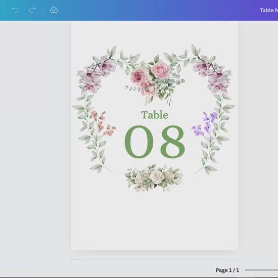 Video presentation of the Table Numbers Wedding set featuring editable Canva templates with pink and green florals — a refined boho design to enhance your reception table decor