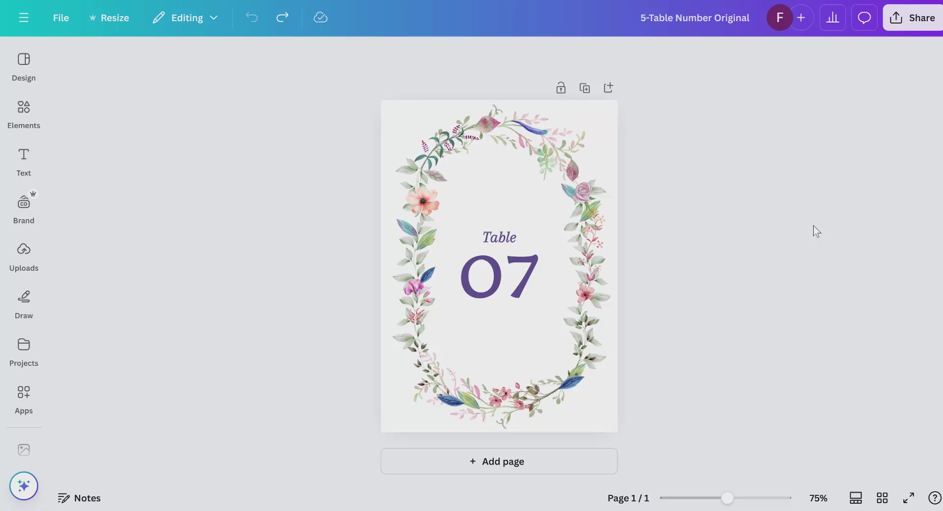 Step-by-step Canva tutorial for editing wedding table number templates, including customizing numbers, adjusting floral colors, and preparing print-ready files for reception decor.
