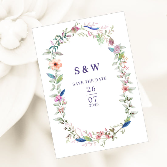 Step-by-step Canva tutorial for editing floral save the date card templates, including name and date customization, color adjustments, and printing preparation for perfect wedding announcements.