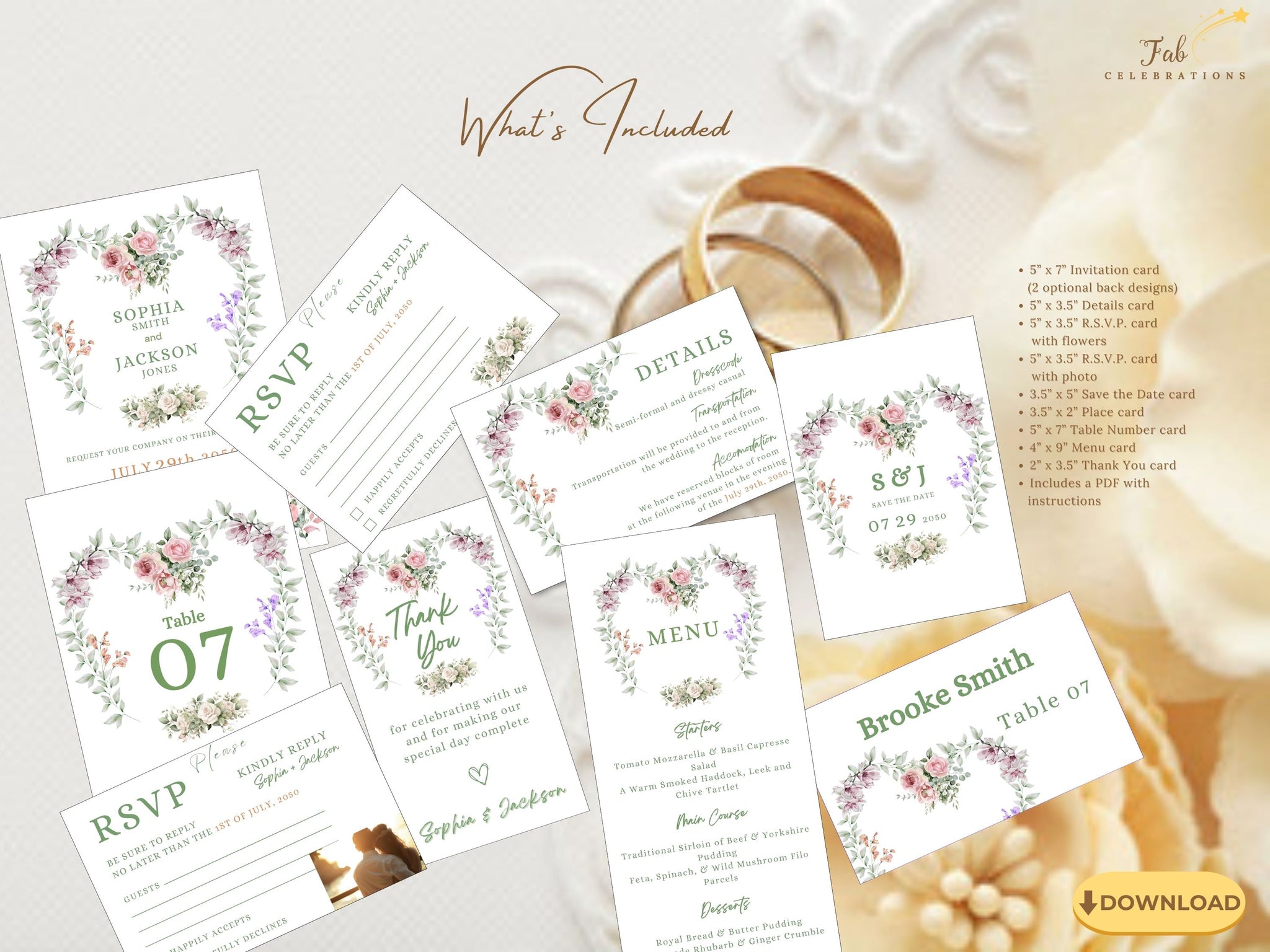 French wedding invitations tutorial showing Canva customization for 11 templates with floral heart design, rustic watercolor details and romantic countryside artistry.
