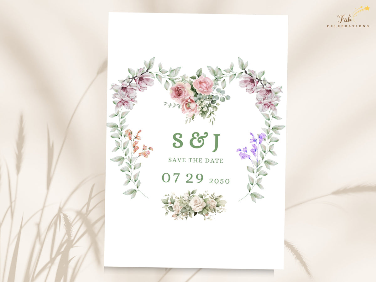 Tutorial showing how to edit lavender wedding invitations Save the Date card in Canva, featuring a romantic watercolor-inspired floral heart for elegant French-inspired weddings.