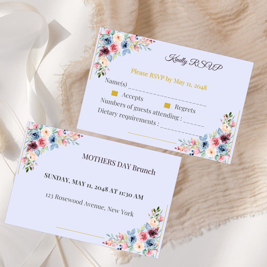 Mother’s Day Brunch RSVP video preview showcasing editable Canva RSVP cards with blush watercolor-inspired florals, elegant pastel typography, and coordinated spring celebration stationery.
