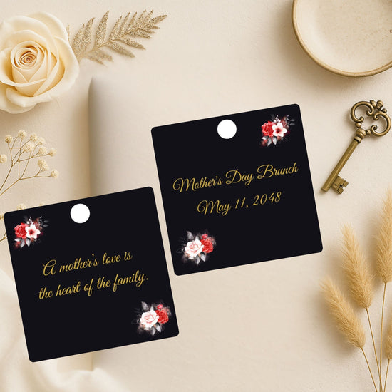 Mother’s Day Gift Tag video preview showcasing elegant black and gold Canva templates with customizable wording, romantic floral artwork, and coordinated stationery styling for a refined Mother’s Day celebration.
