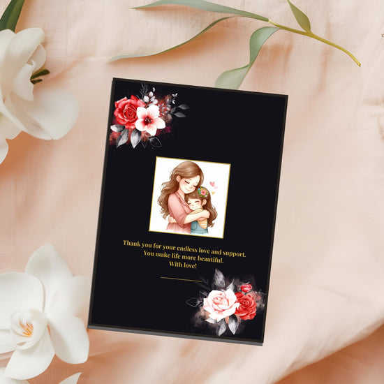 Mother’s Day Greeting Card video preview showcasing elegant black and gold printable design with romantic floral artwork, heartfelt prewritten message, and refined Mother’s Day presentation styling.