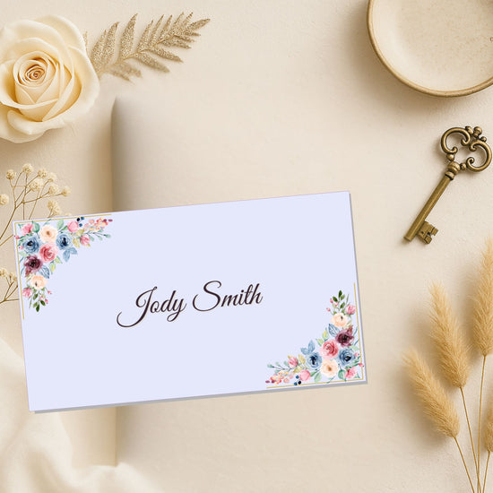 Mother’s Day Name Card video preview showcasing editable Canva place cards with blush watercolor-inspired florals, elegant pastel typography, and coordinated spring table décor styling.