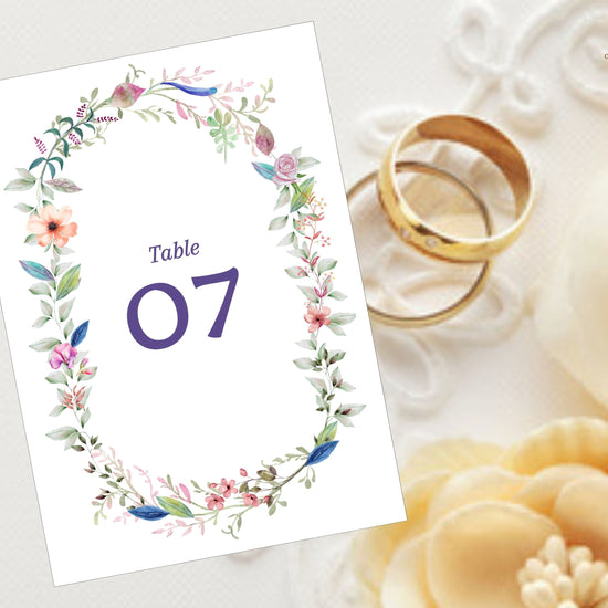 Step-by-step Canva tutorial for editing wedding table number templates, including customizing numbers, adjusting floral colors, and preparing print-ready files for reception decor.