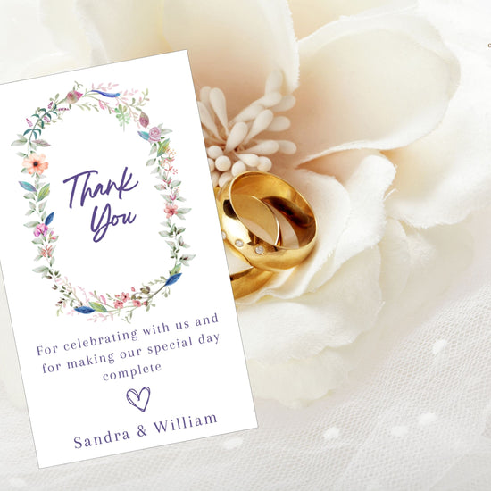Step-by-step Canva tutorial for editing wedding thank you card templates, including customizing gratitude messages, adjusting floral details, and preparing print-ready files for weddings