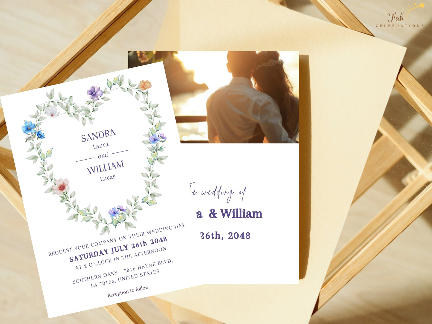 Complete Romantic Heart Wedding Suite showcasing matching invitation, RSVP, and details card templates designed for elegant floral wedding stationery