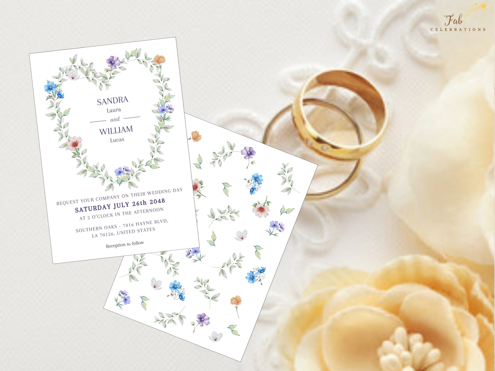 Wedding RSVP card template with optional photo layout, floral heart wedding stationery design, editable Canva wedding suite for romantic celebrations