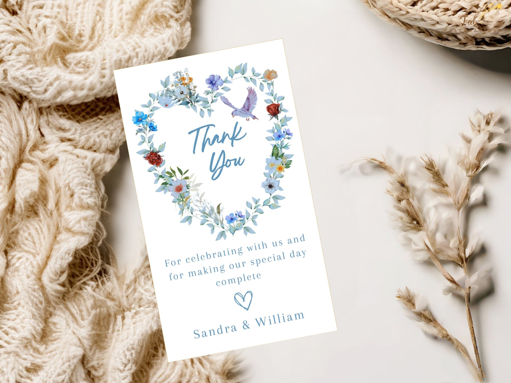 Dusty Blue Wedding Invitation Set with customizable Canva layouts, graceful dove illustrations and romantic floral elements ready for instant download and printing.