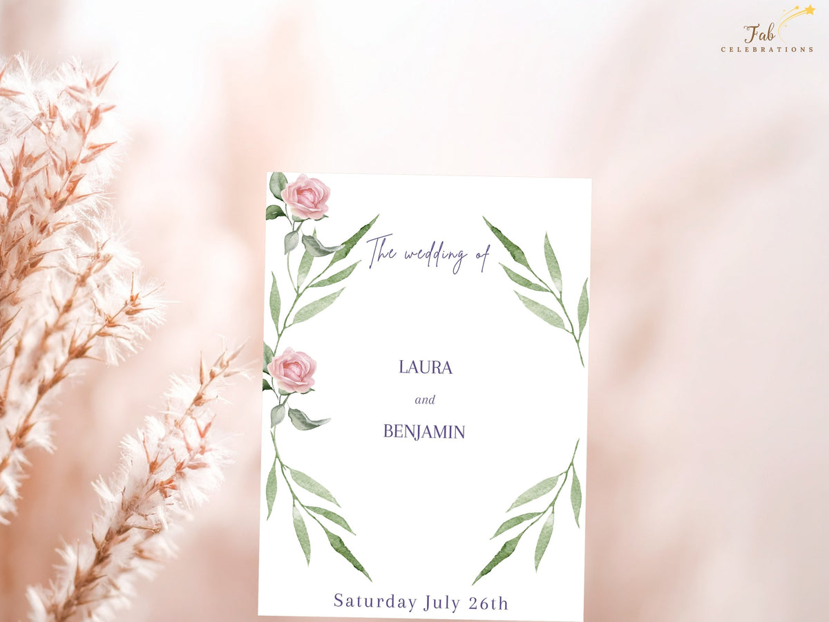 Wedding Invitation Set — Editable Pink Rose Canva Templates Collection