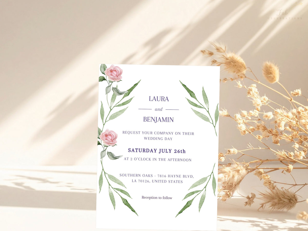 Wedding Invitation Set — Editable Pink Rose Canva Templates Collection
