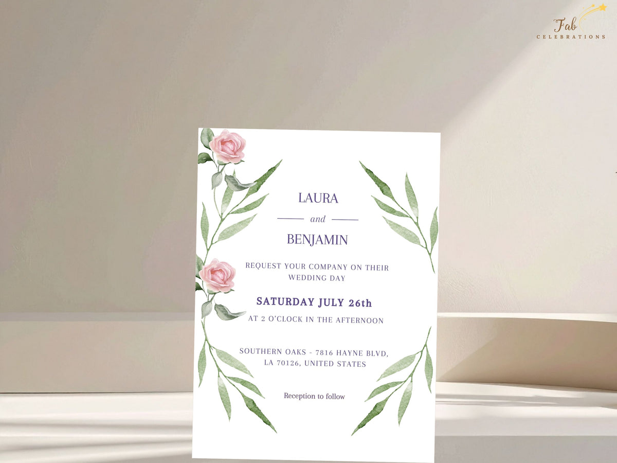 Wedding Invitation Set — Editable Pink Rose Canva Templates Collection
