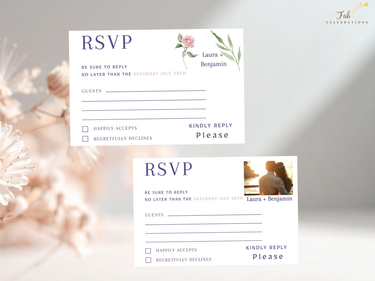 Wedding Invitation Set — Editable Pink Rose Canva Templates Collection