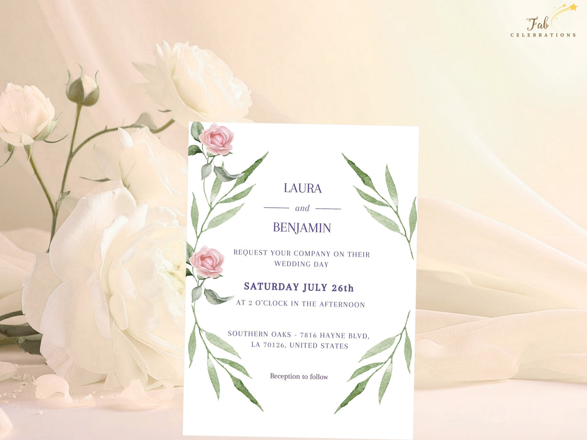 Wedding Invitation Set — Editable Pink Rose Canva Templates Collection