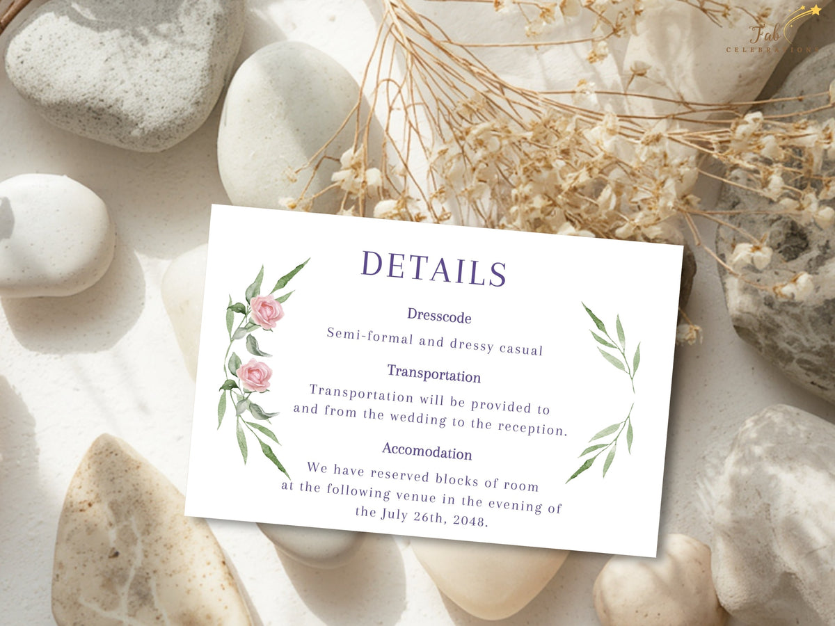 Wedding Invitation Set — Editable Pink Rose Canva Templates Collection