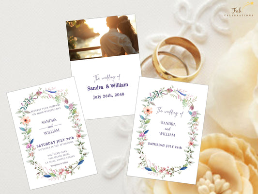 Wedding invitation template elegant professional design with refined typography and coordinated layout elements, perfect for formal wedding ceremonies and celebrations.