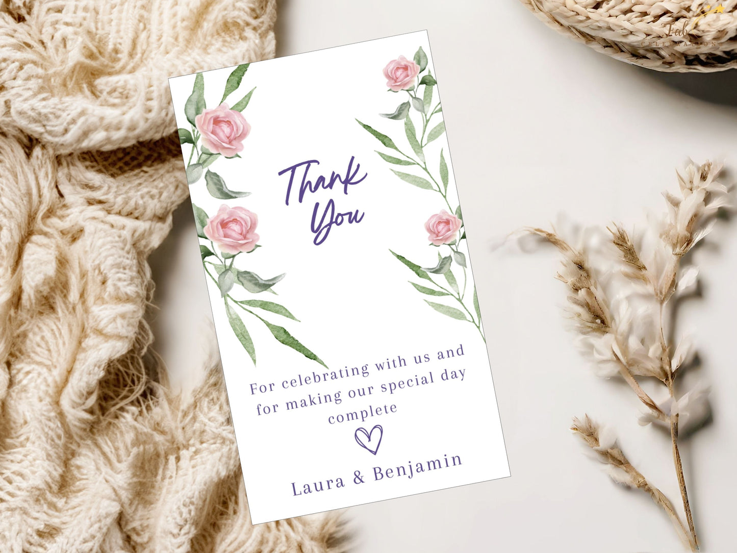 Romantic wedding invite set featuring watercolor pink roses and botanical accents — complete 11-template Canva suite for poetic and stylish wedding stationery.