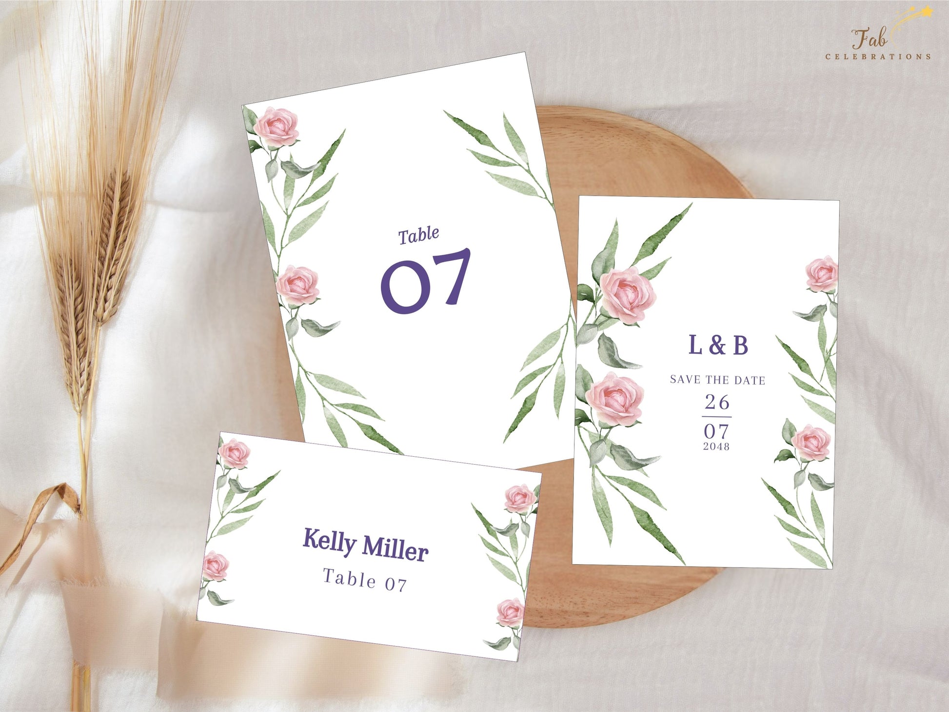 Elegant boho wedding invite set with romantic floral wreath and sage greenery — 11 printable Canva templates for timeless, coordinated wedding celebrations.