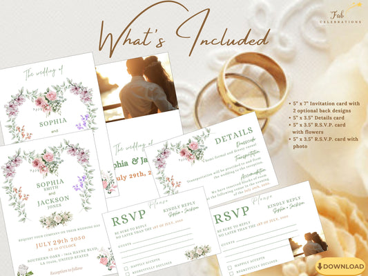 Heart Wedding Invitations — 6 Editable Canva Invitation & RSVP Templates