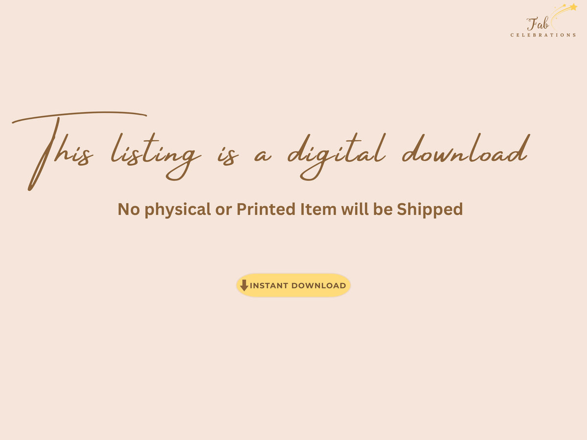 Digital download notice explaining that this listing includes editable Canva templates only, no physical or printed item will be shipped, featuring a prominent Instant Download button for immediate access after purchase.