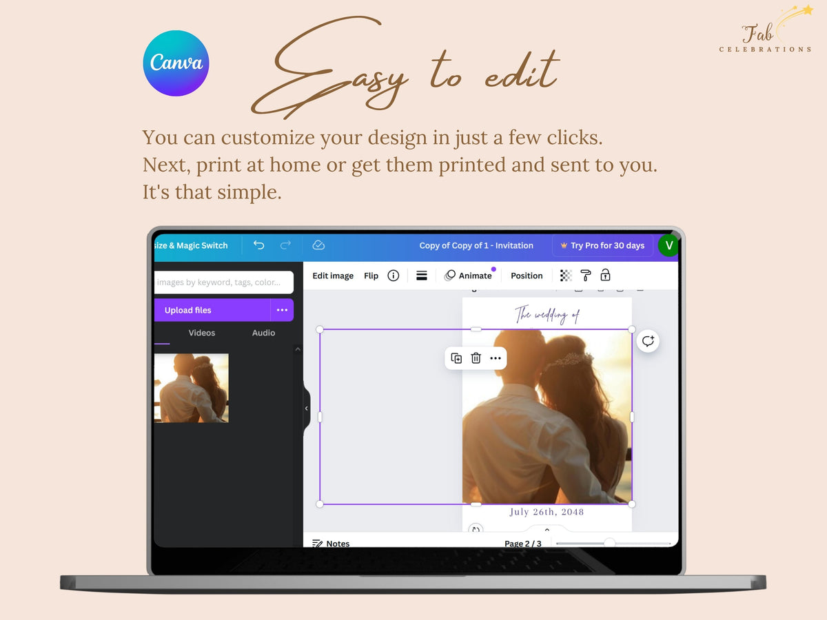 Easy-to-edit Canva wedding templates with fully customizable text, fonts, colors, photo layouts, and beginner-friendly tools for creating personalized wedding stationery in just a few clicks.