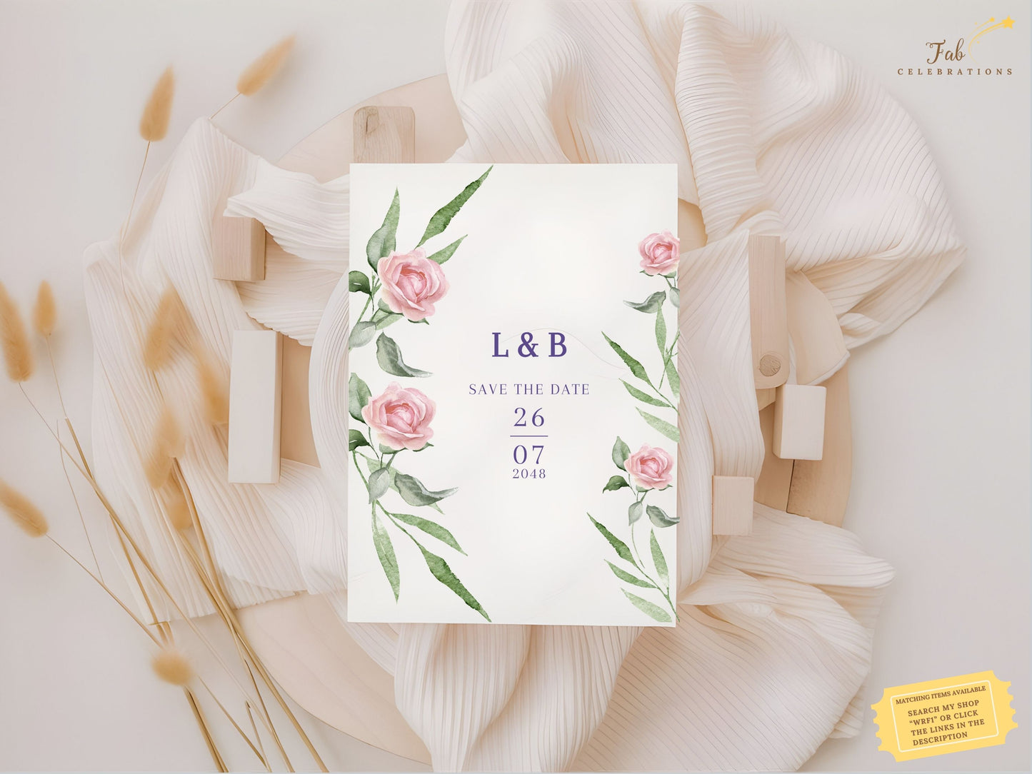 Wedding save the date designed with pink roses and refined typography — printable Canva template for announcing your day with beauty, clarity, and charm.
