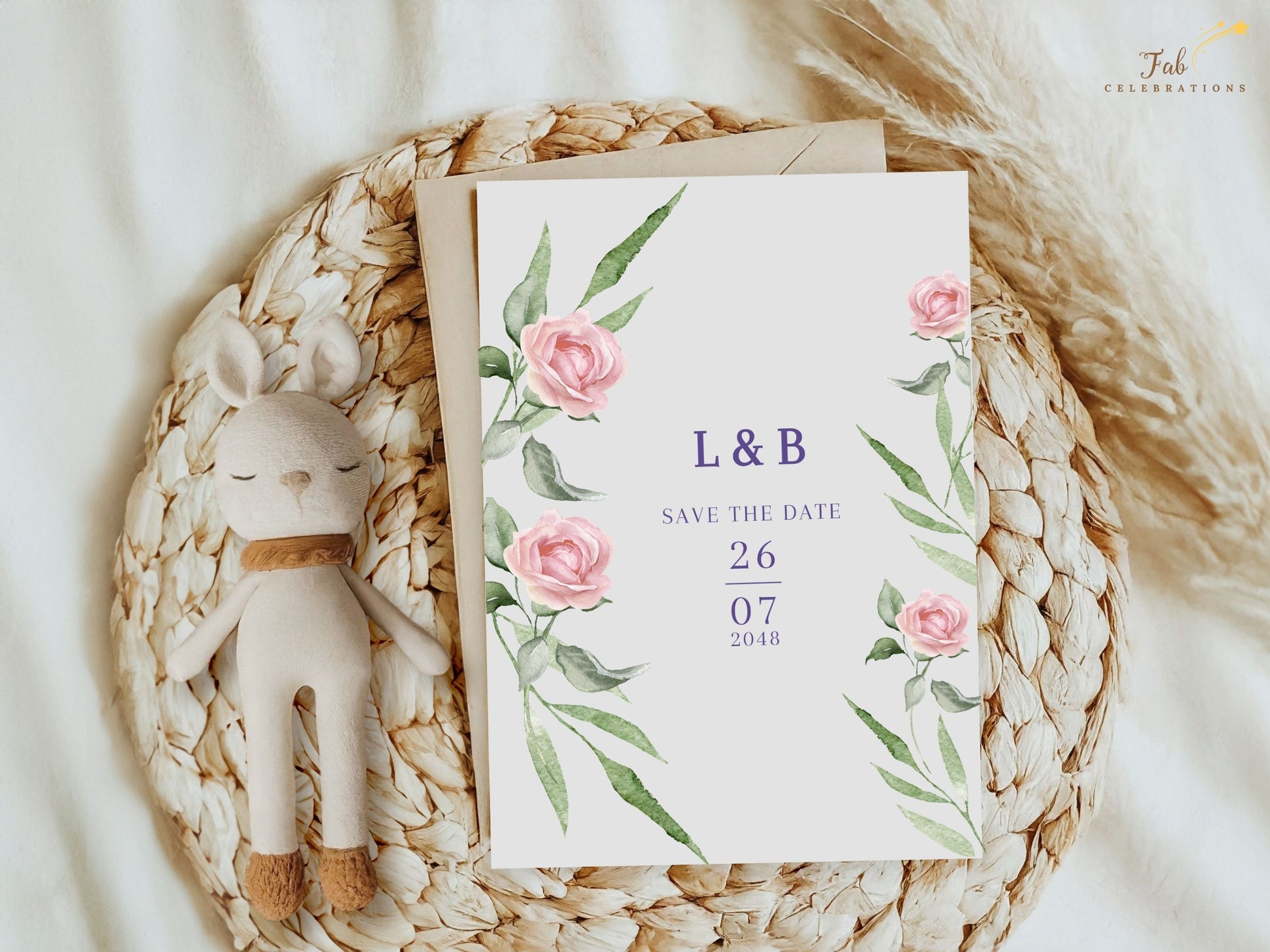 Elegant wedding save the date with watercolor floral wreath — Canva template for couples who want poetic, timeless, and eco-friendly stationery.